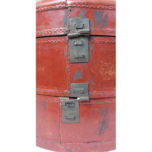 309 - A two tier red leather mandarin hat box