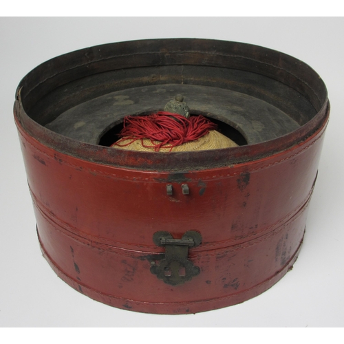 309 - A two tier red leather mandarin hat box