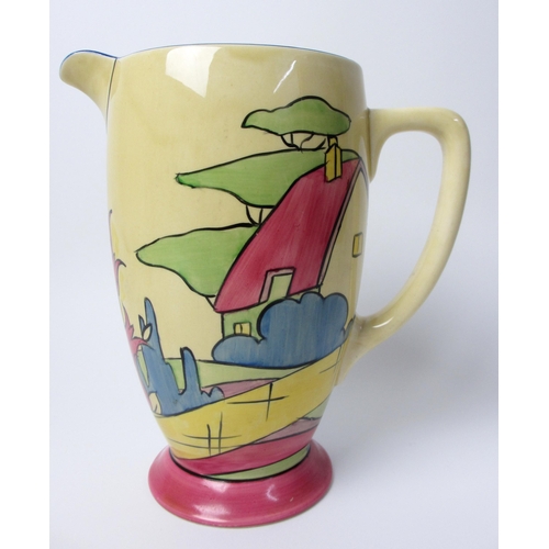 485 - A Clarice Cliff Bizarre Pink Roof Cottage design jug