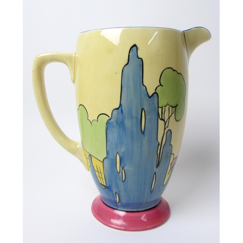 485 - A Clarice Cliff Bizarre Pink Roof Cottage design jug