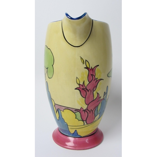 485 - A Clarice Cliff Bizarre Pink Roof Cottage design jug