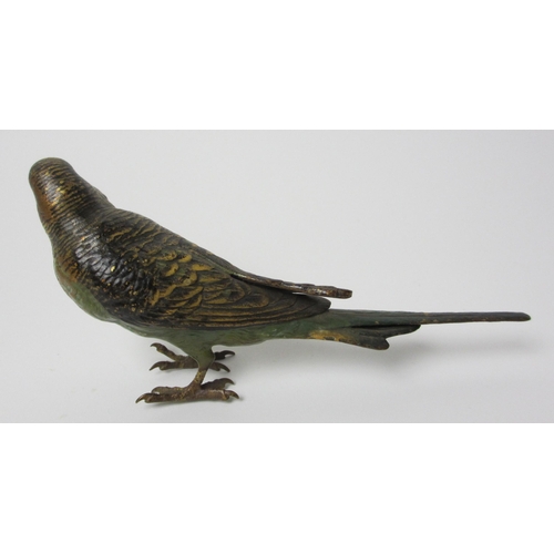 487 - A cold painted bronze model of a budgerigar