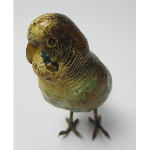 487 - A cold painted bronze model of a budgerigar