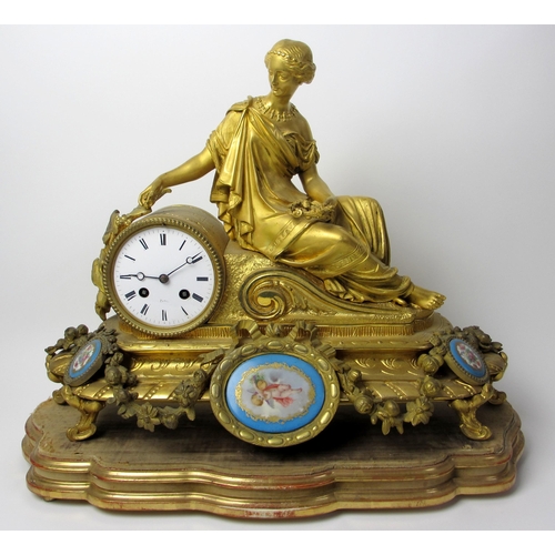 489 - A French gilt metal mantle clock