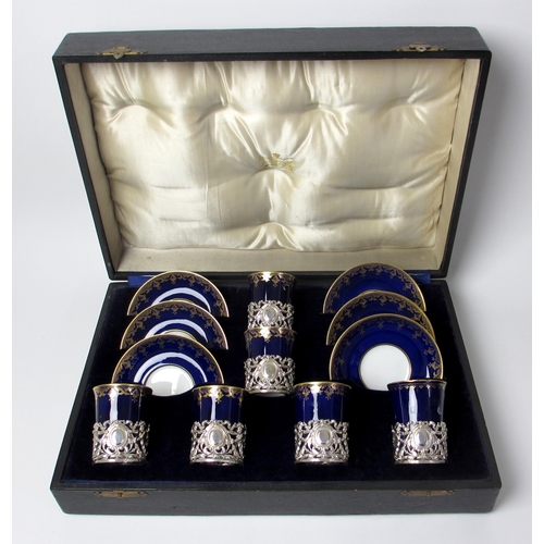 491 - A Spode blue ground and gilt coffee set