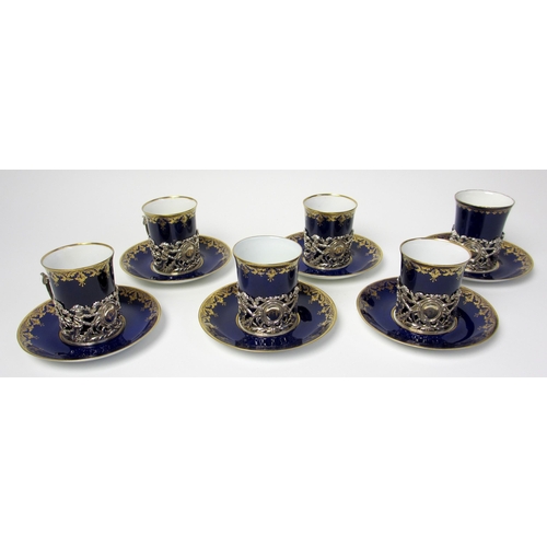 491 - A Spode blue ground and gilt coffee set