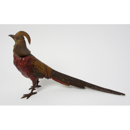 492 - A cold painted bronze model of a pheasant