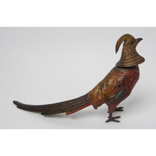 492 - A cold painted bronze model of a pheasant