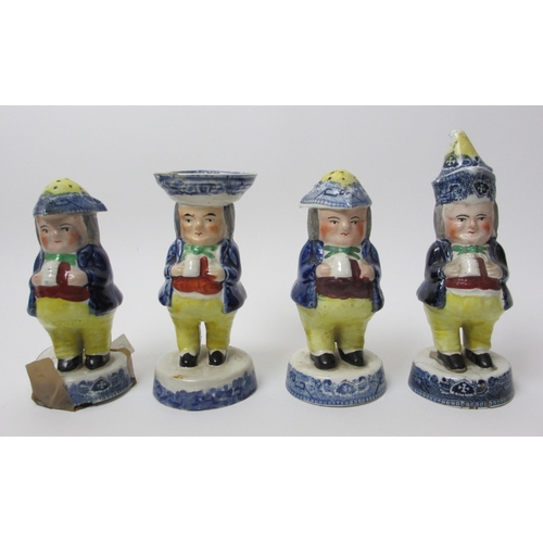 498 - A set of four toby condiments with blue tunics