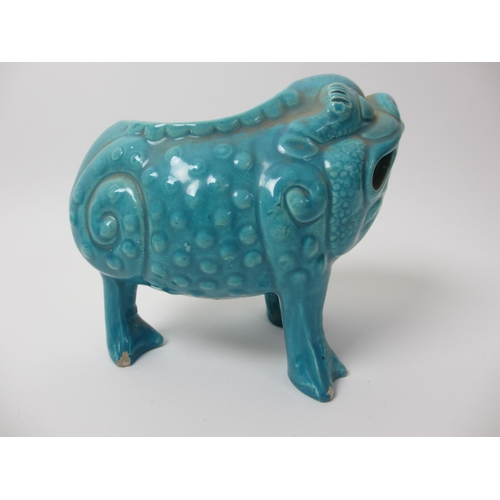 499 - A Dunmore turquoise glazed three legged toad