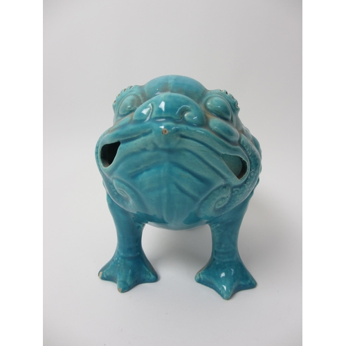 499 - A Dunmore turquoise glazed three legged toad