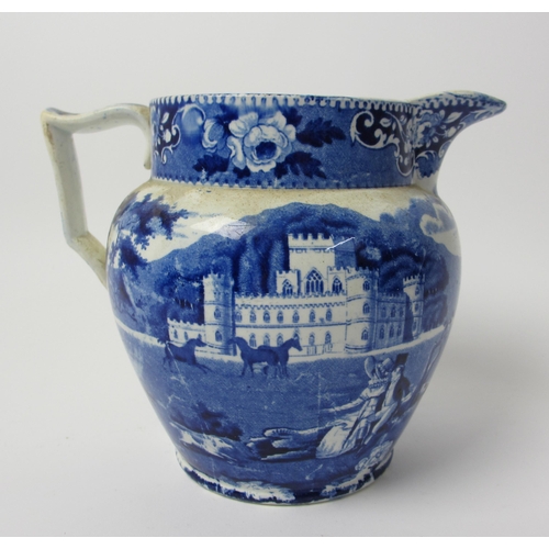 506 - A blue and white jug printed with views of Inveraray Castle