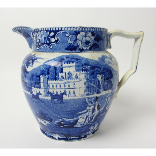 506 - A blue and white jug printed with views of Inveraray Castle