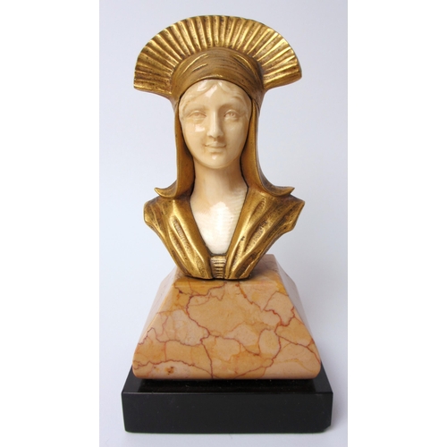 522 - A gilt bronze and carved ivory female bust