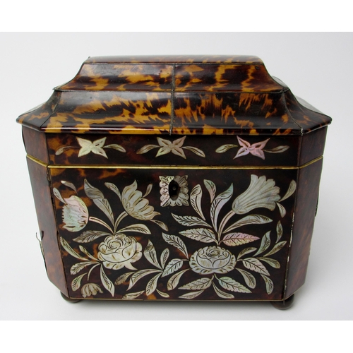 524 - A George III tortoiseshell and abalone shell octagonal tea caddy