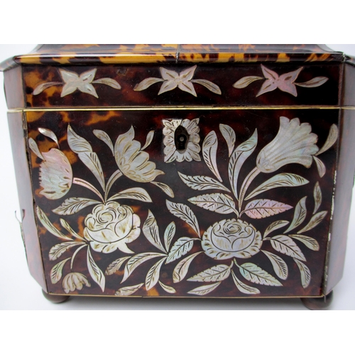 524 - A George III tortoiseshell and abalone shell octagonal tea caddy