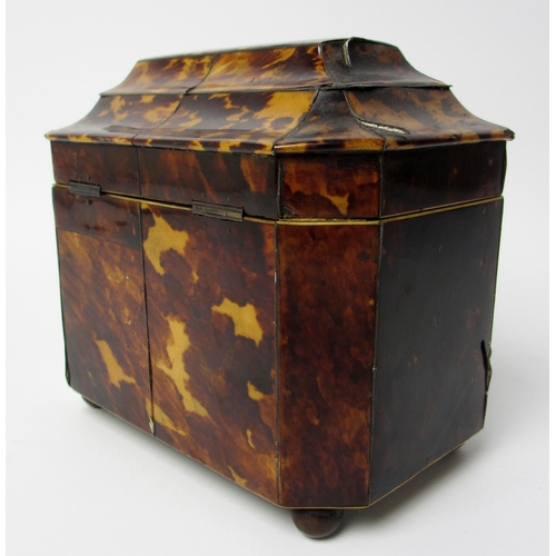 524 - A George III tortoiseshell and abalone shell octagonal tea caddy