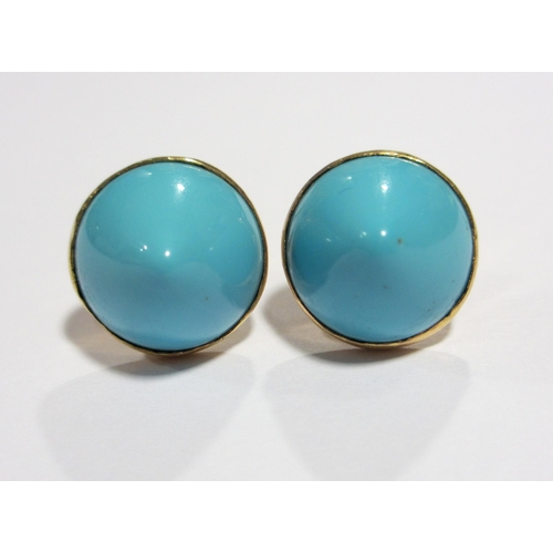 72 - A pair of French high carat gold turquoise stud earrings