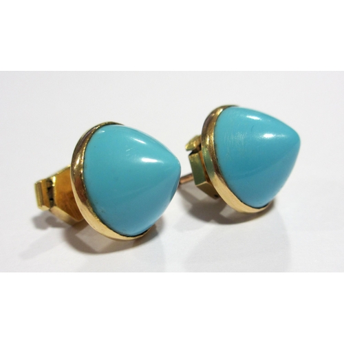 72 - A pair of French high carat gold turquoise stud earrings