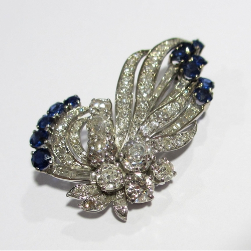 80 - A fine sapphire and diamond spray brooch