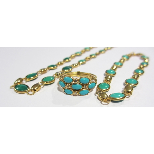 98 - An attractive composite suite of turquoise and diamond jewellery