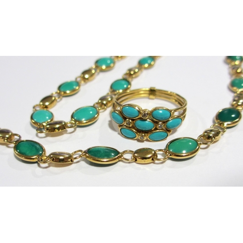 98 - An attractive composite suite of turquoise and diamond jewellery