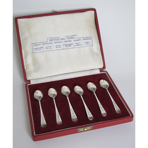 232 - A cased set of six silver teaspoons