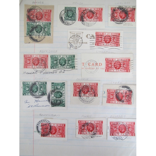 277 - George V pages of franked three halfpence stamps