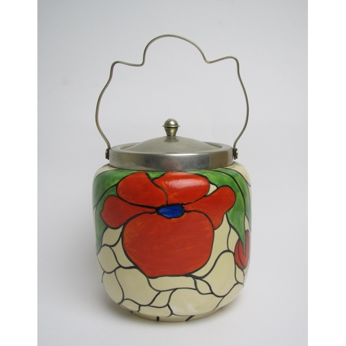 546 - A Clarice Cliff Bizarre Scarlet Flowers pattern biscuit barrel