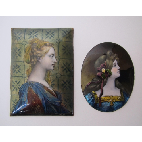 550 - An enamel portrait miniature after Botticelli