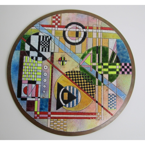 551 - A pair of Vasily Kandinsky style enamel and copper circular plaques