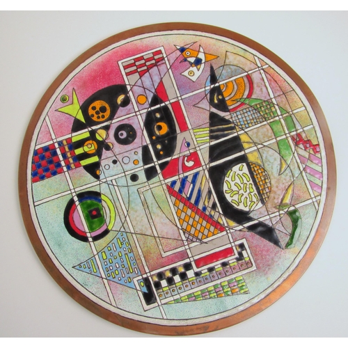 551 - A pair of Vasily Kandinsky style enamel and copper circular plaques