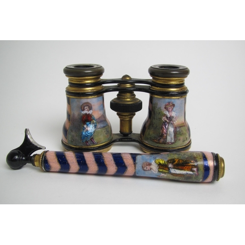 567 - A pair of French enamel opera glasses