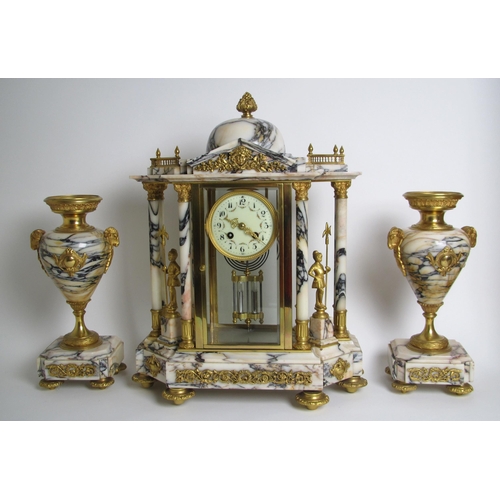 585 - A Louis XVI style marble and gilt metal clock garniture