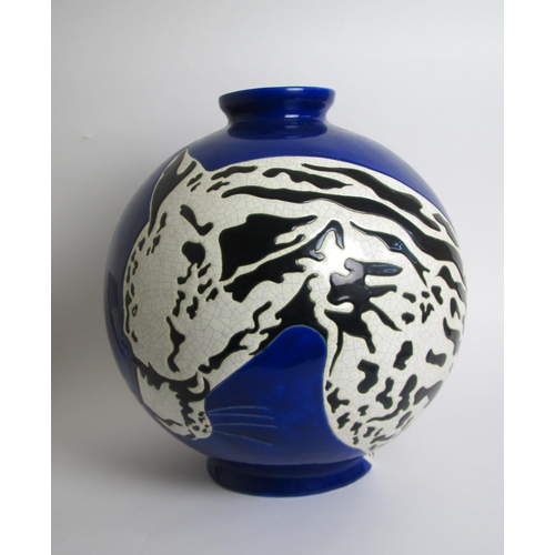 601 - A Longwy Panther vase  designed by Dunillo Cunetti