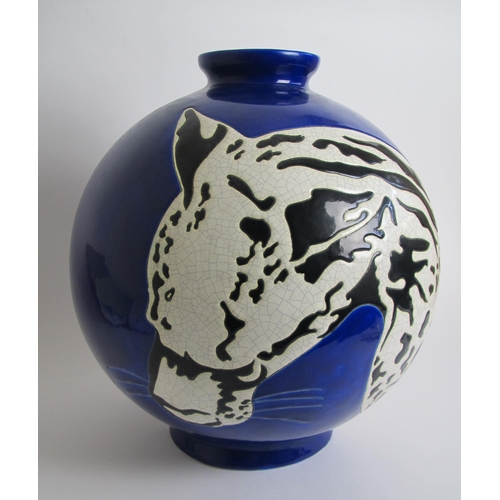 601 - A Longwy Panther vase  designed by Dunillo Cunetti