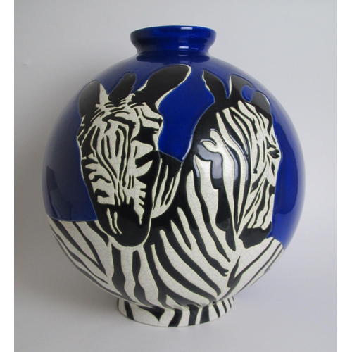 602 - A Longwy Zebra vase  designed by Dunillo Cunetti