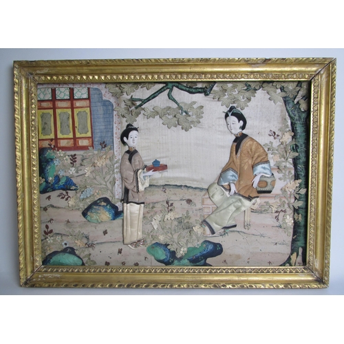 684 - A pair of Chinese export silk embroidered pictures