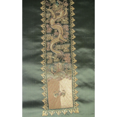 715 - A pair of green silk and gold embroidered sleeve panels