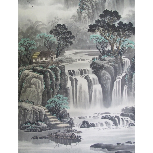 717 - A Chinese scroll painting of a mountainous landscape