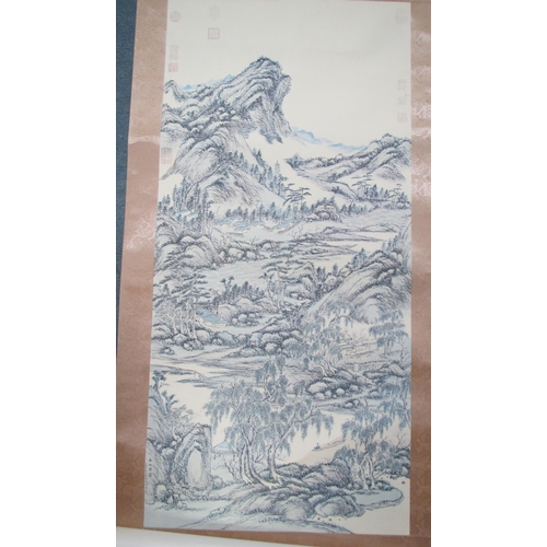 717 - A Chinese scroll painting of a mountainous landscape