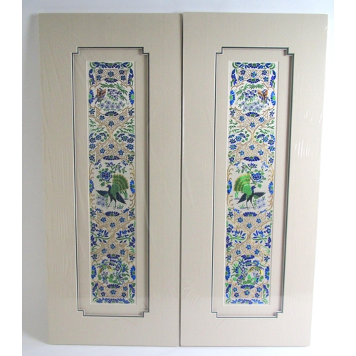 719 - A pair of silk peacock sleeve panels