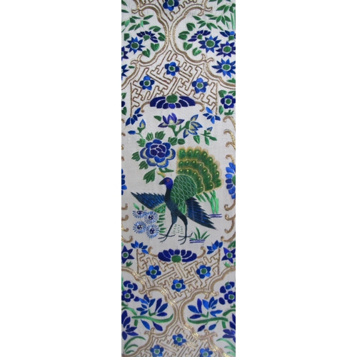 719 - A pair of silk peacock sleeve panels