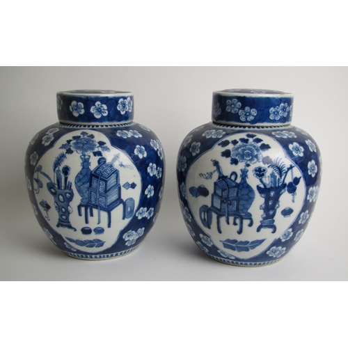 733 - A pair of Chinese blue and white ginger jars