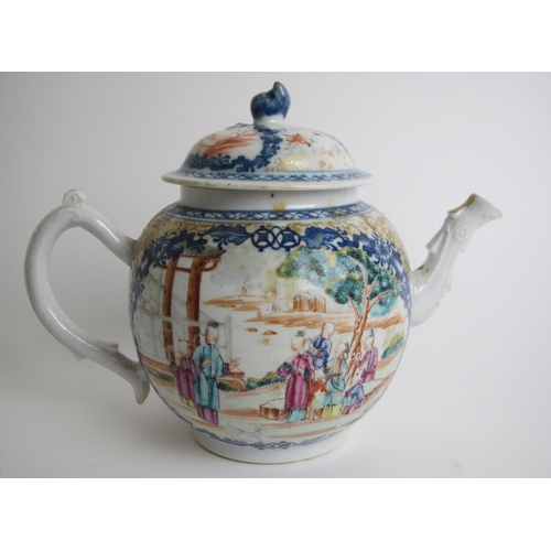 741 - A Chinese export famille rose globular teapot and cover