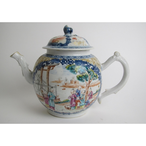 741 - A Chinese export famille rose globular teapot and cover