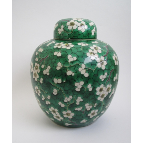 745 - A Chinese famille verte ginger jar and cover