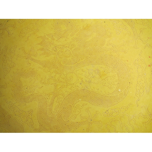 748 - A large Chinese yellow ground circular dish