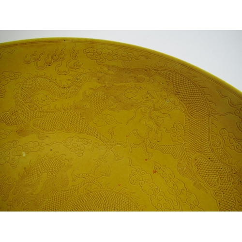 748 - A large Chinese yellow ground circular dish