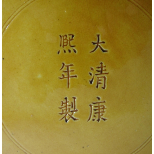 748 - A large Chinese yellow ground circular dish